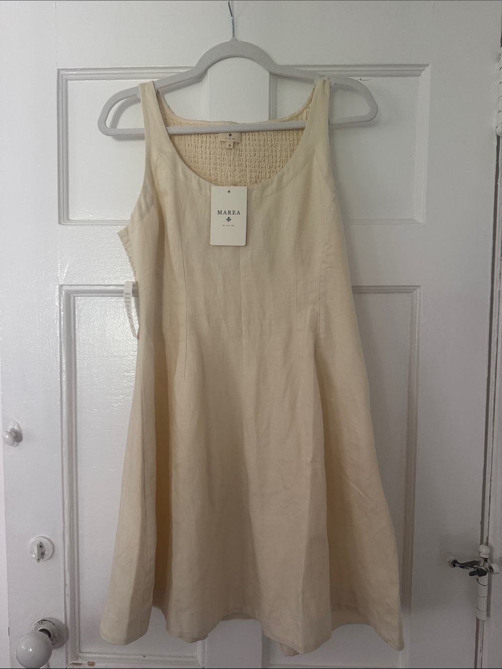 Cream Square-Neck Mini Dress - Sleeveless Summer Fit - Picture 3 of 4